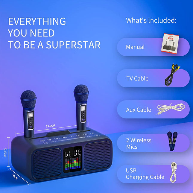 SDRD SD-318 Bluetooth Karaoke Speaker with 2 Wireless Microphones