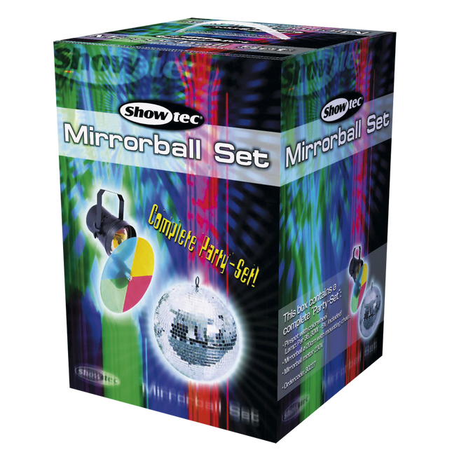 Showtec 30cm Mirror Ball Set: Mirror Ball, Motor, Colour Wheel, and Spotlight