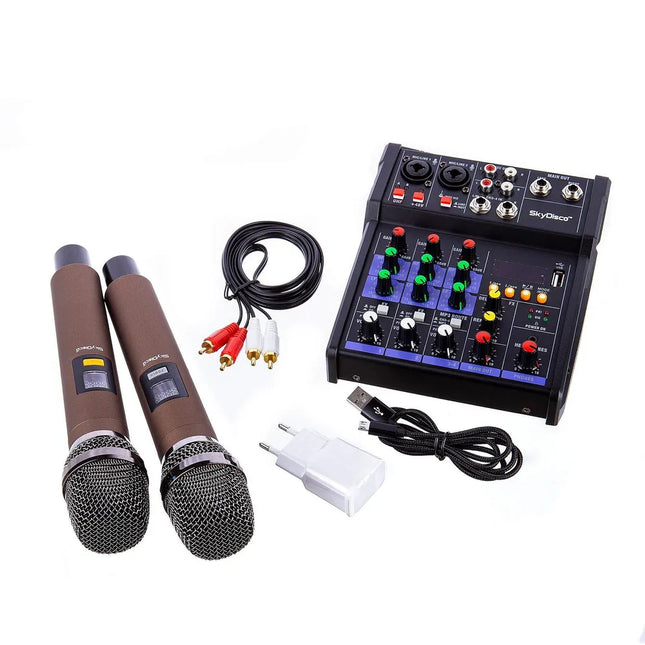 SkyDisco UM-200 Bluetooth Wireless Microphones and Mixer for Online Karaoke
