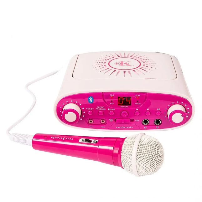 Easy Karaoke Bluetooth Karaoke Machine & 1 Microphone, Pink 