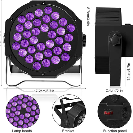 SkyDisco® LED PAR UV Black Lights 36x2W Remote and DMX Controlled 