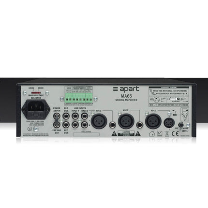 Apart MA65 100V Mixer Amp 65W 3-Mic/2-Line 230VAC 2U Exc Rack Ears