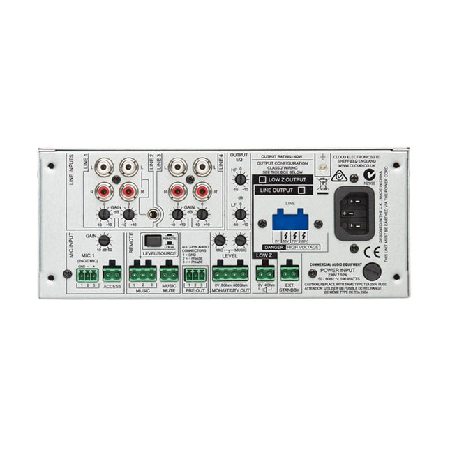 Cloud MA60 (CLOUD) Mixer Amp 4-Line/1-Mic Input 1/2 Rack 60W 4Ω