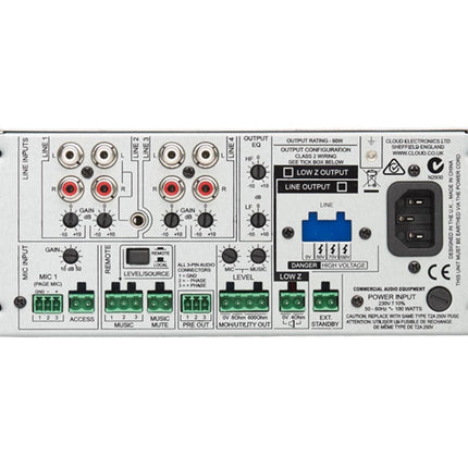 Cloud MA60T Mixer Amp 70/100VTransformer 4-Line/1-Mic Input 1/2 Rack